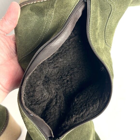 Skinnycalf Italy Olive Suede Shearling Over The Knee Wedge Boots US 8,5-9 - Picture 13 of 16